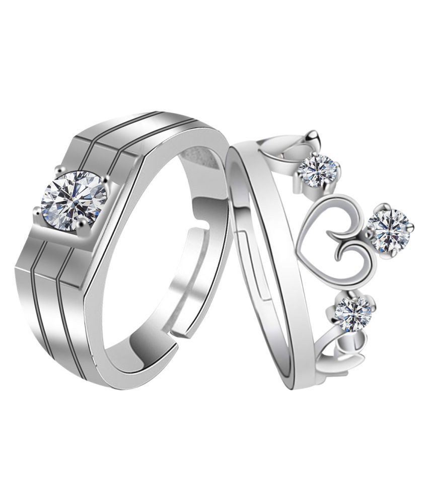     			silver plated ritzy look king and queen crown shape ring adjustable couple ring for men and women.