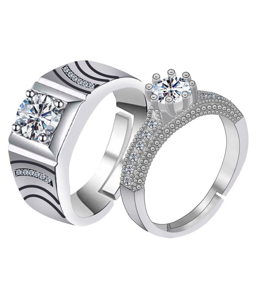     			silver plated with shiny crystal diamond Exclusive designed adjustable couple ring for men and women.
