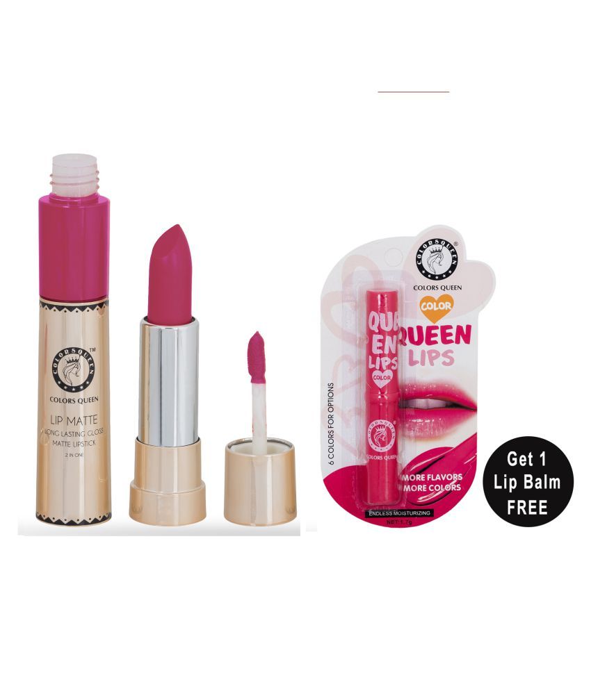     			Colors Queen 2in1 Matte Finish Water Proof Lipstick Deep Magenta With Hydrating Lip Balm Combo of 2