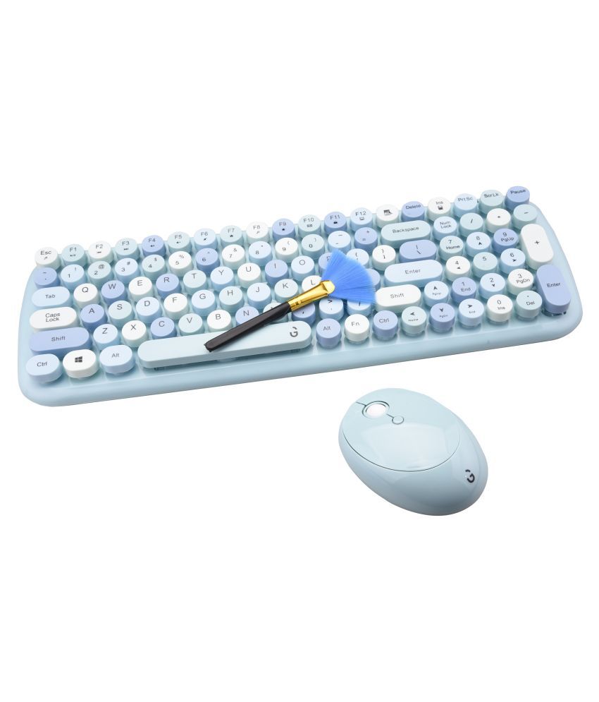 iGear KeyBee Retro Typewriter Inspired 2.4GHz Wireless Keyboard with Mouse Combo for Desktops, Laptops and Devices with USB Support, Single Nano Receiver, Round Keycaps, Cleaning Brush (Blue)