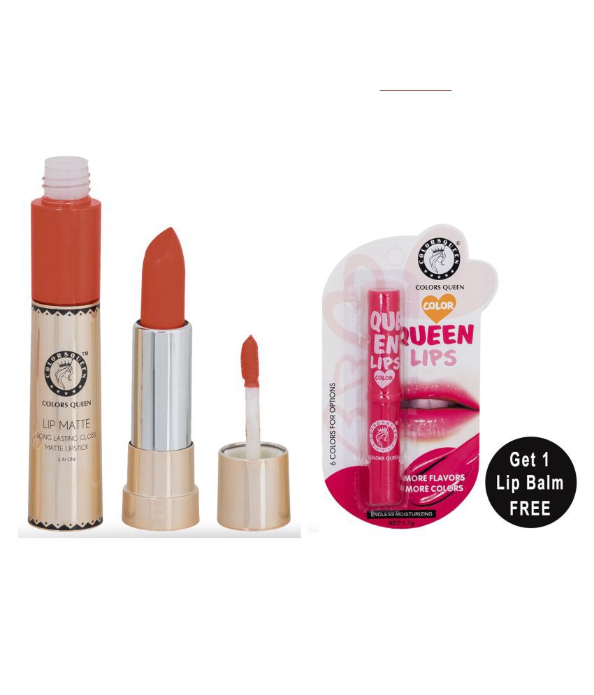    			Colors Queen Lip Matte 2 in 1 Lipstick With Queen Lips Lip Balm (Pack of 2) Peach Orange