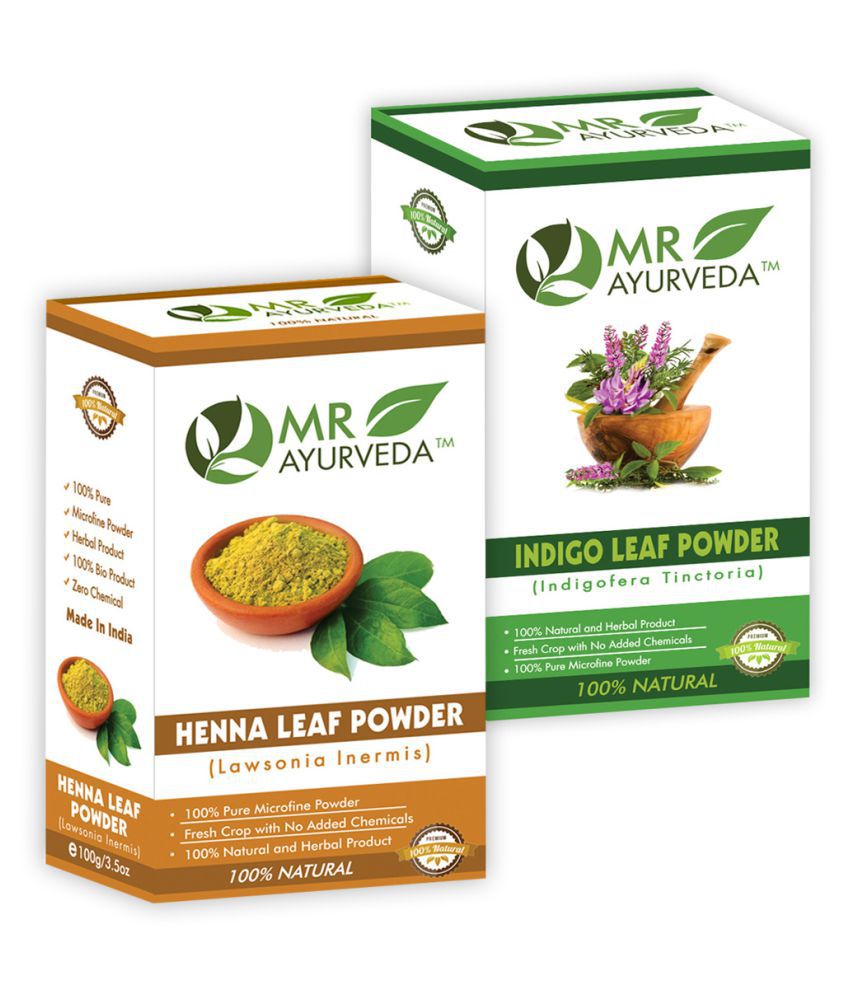 MR Ayurveda 100% Herbal Hair Color, Indigo Powder & Henna Powder Herbal Henna 200 g Pack of 2