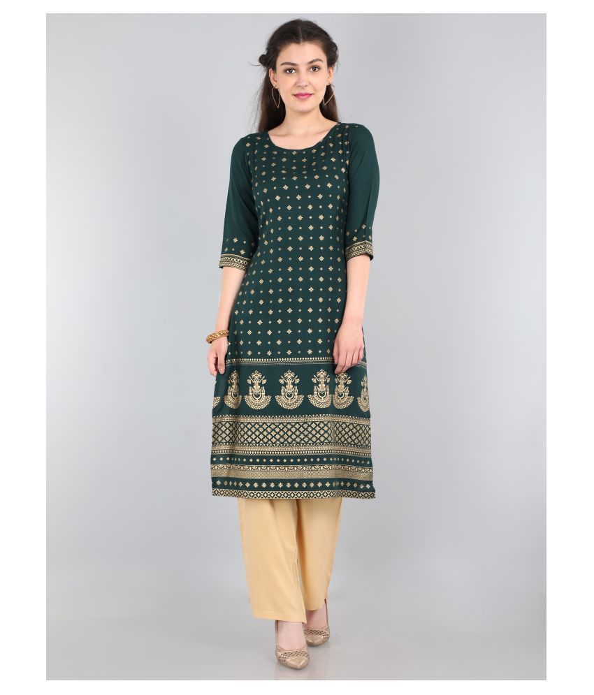     			Roar - Green Rayon Women's Straight Kurti