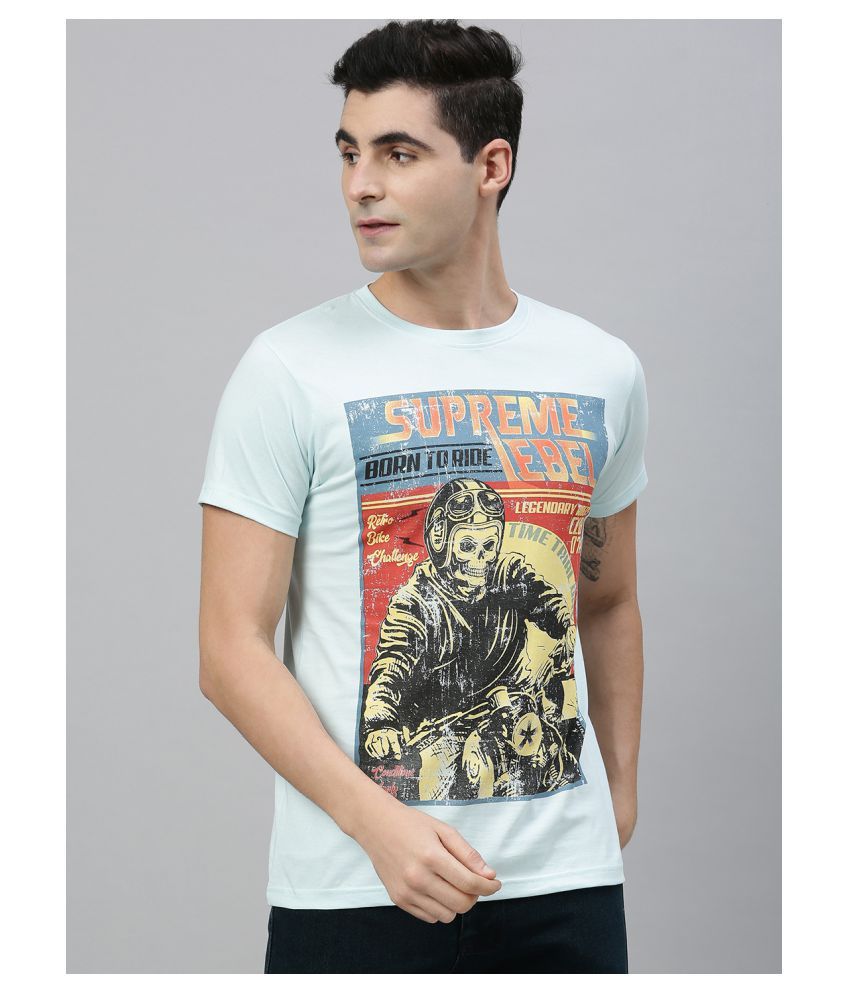     			Conditions Apply Cotton Blue Printed T-Shirt