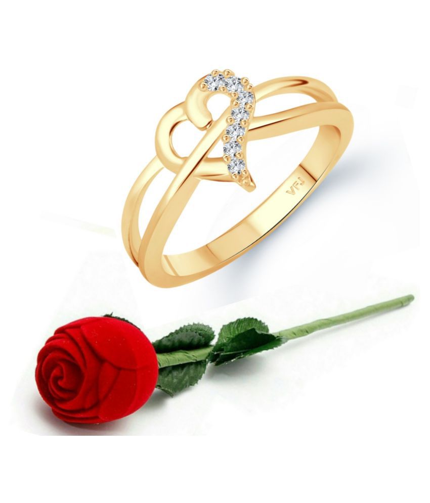     			Vighnaharta Gold Plated Alloy and Cubic Zirconia Dua Heart Ring  with Scented Velvet Rose Ring Box for women and girls and your Valentine. [VFJ1588SCENT- ROSE-G10 ]