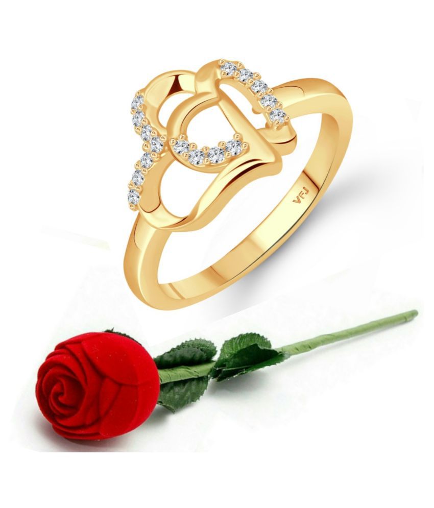     			Vighnaharta Loveble Heart (CZ) Gold Plated Ring with Scented Velvet Rose Ring Box for women and girls and your Valentine. [VFJ1589SCENT- ROSE-G8 ]