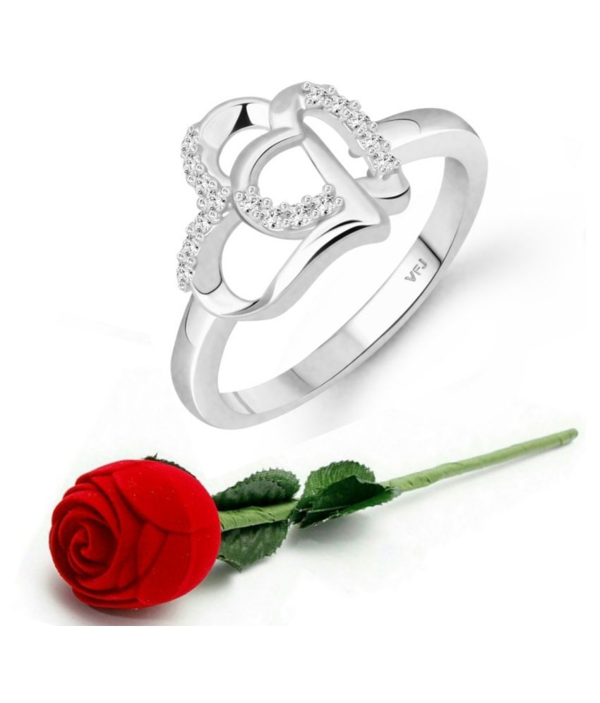     			Vighnaharta Loveble Heart (CZ) Rhodium Plated Ring with Scented Velvet Rose Ring Box for women and girls and your Valentine. [VFJ1589SCENT- ROSE12 ]