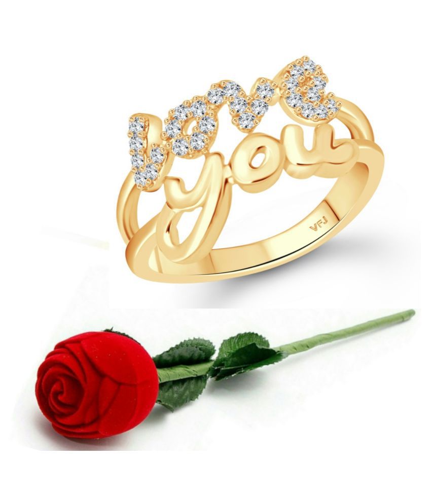    			Vighnaharta Valentine message Love  (CZ) Gold Plated  Ring with Scented Velvet Rose Ring Box for women and girls and your Valentine. [VFJ1591SCENT- ROSE-G8 ]