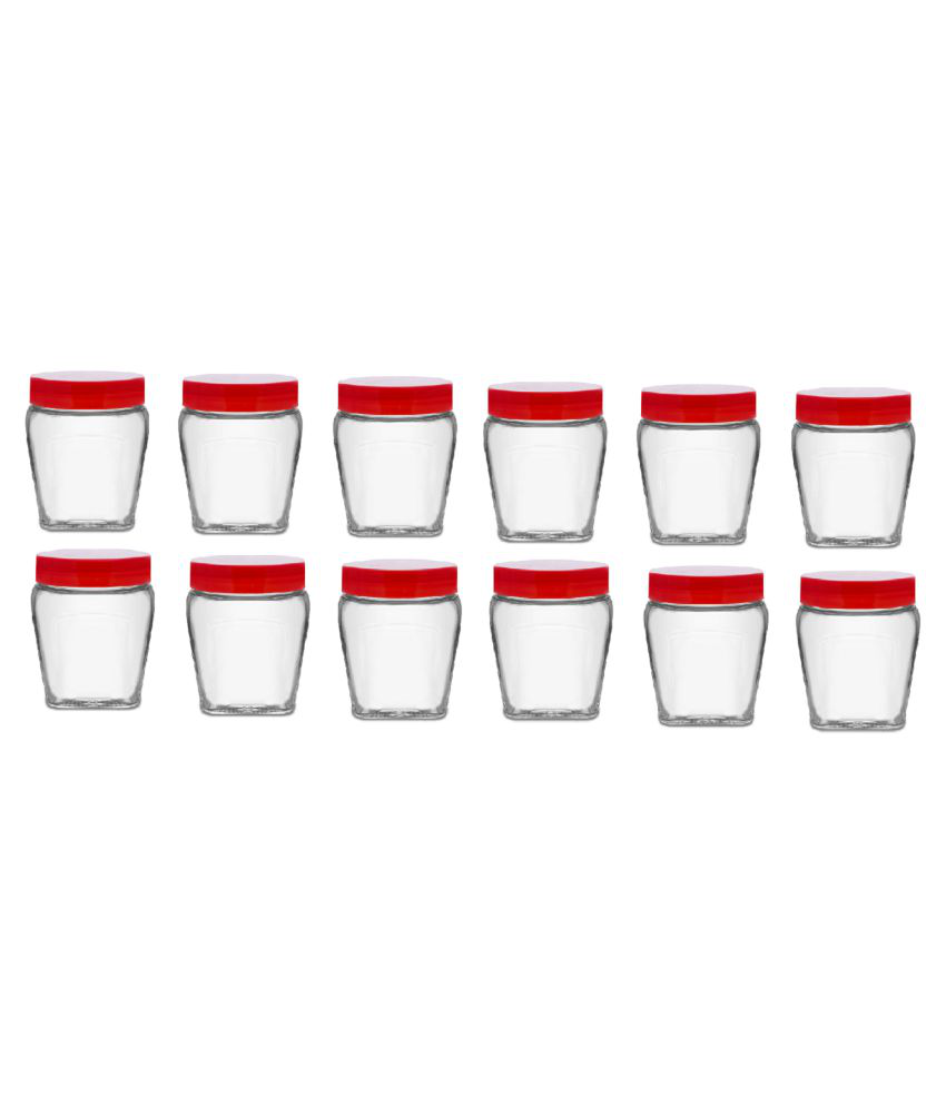     			CROCO JAR 300ML-TULSI-RED LID Glass Spice Container Set of 12 300 mL