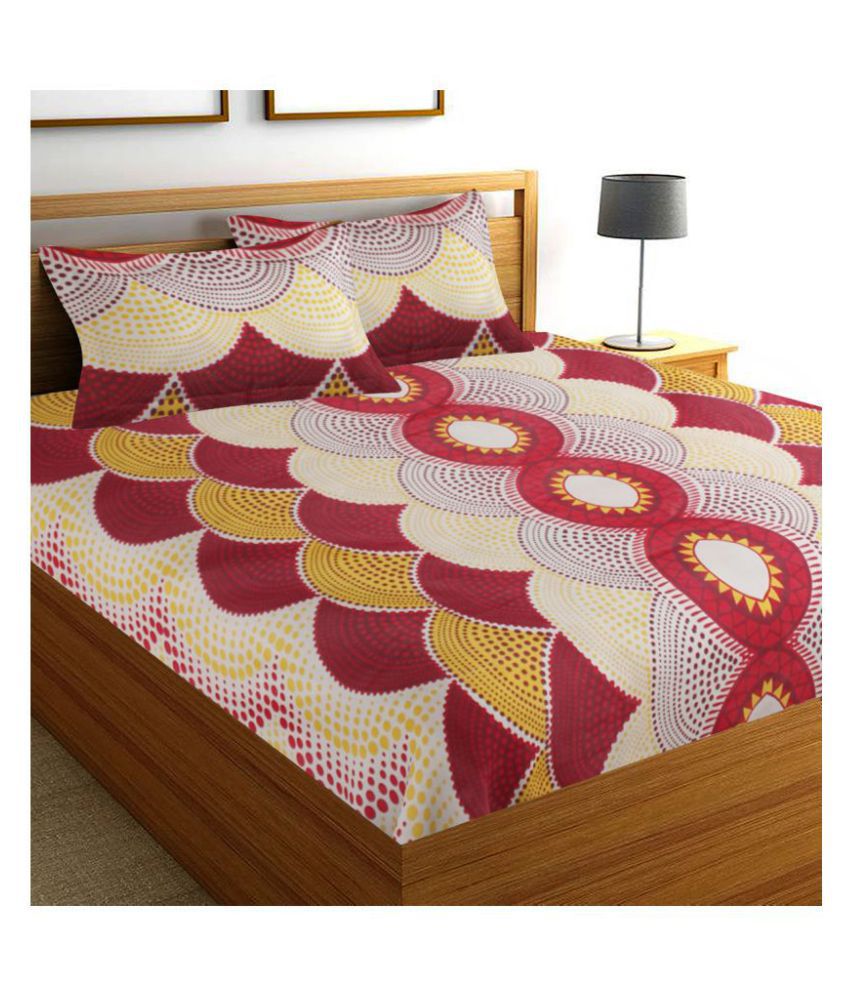     			Home Candy Cotton Abstract Double Bedsheet with 2 Pillow Covers - Red