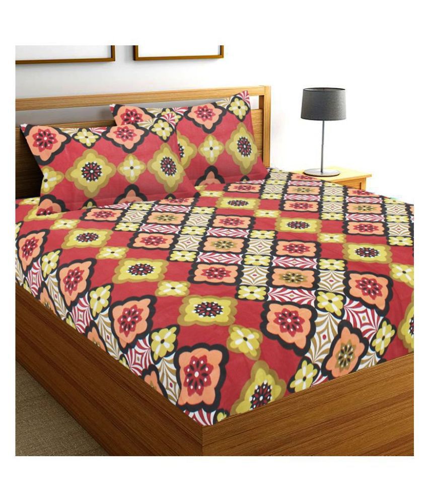     			Home Candy Cotton Floral Double Bedsheet with 2 Pillow Covers- Maroon