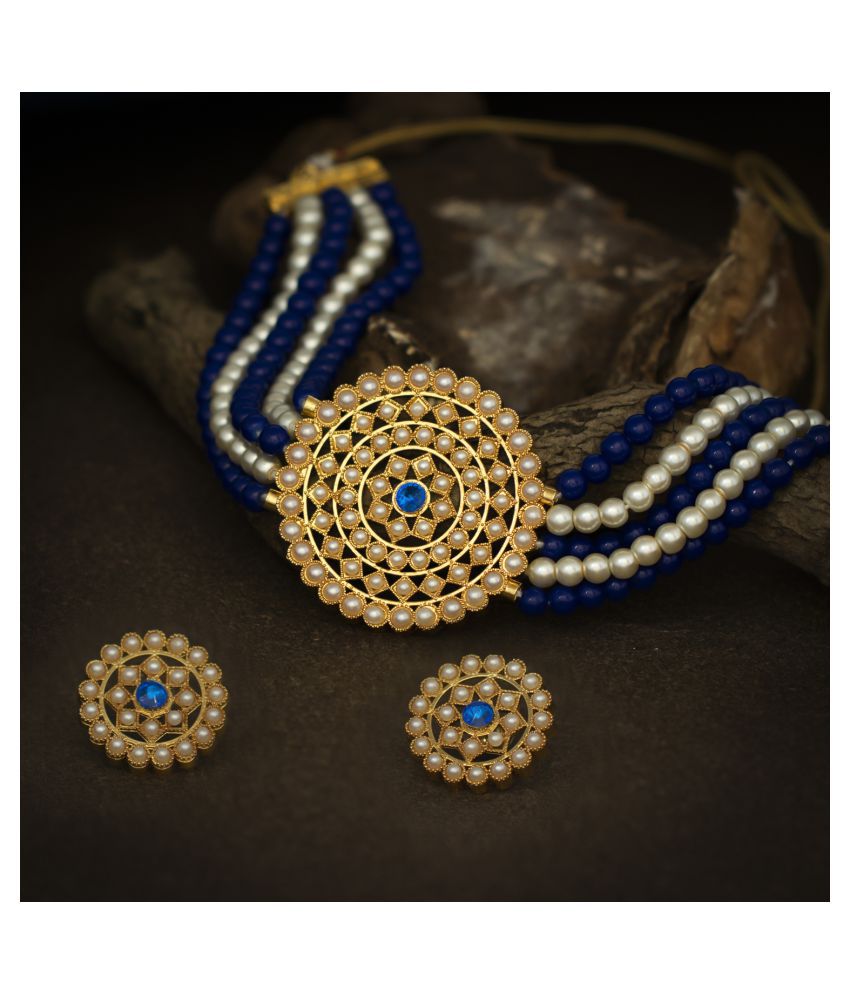     			Sukkhi Alloy Blue Traditional Necklaces Set Choker