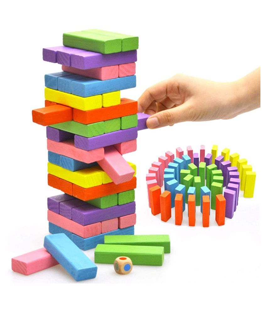 Wishkey 54 Pieces Challenging Colorful Wooden Stacking Tumbling Wishkey 54 Pieces Challenging Colorful Wooden Stacking Tumbling