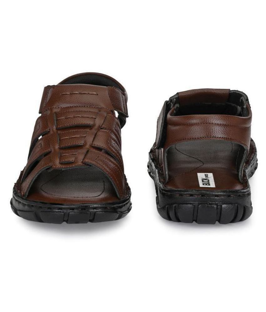 bucik men brown synthetic slip on leather sandals