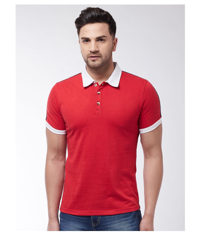 Gritstones Cotton Blend Red Plain Polo T Shirt