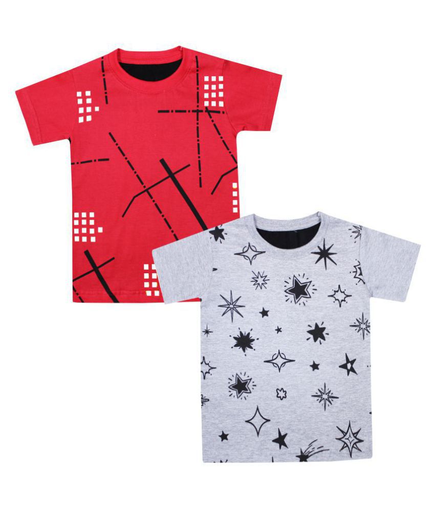     			Luke and Lilly Boys Cotton Half Sleeve Printed Red & Grey T-shirt Pack of 2