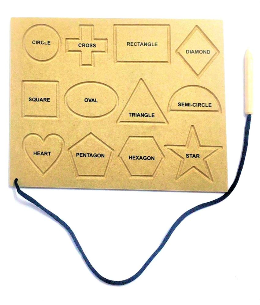     			WOODEN 12 Shaped Geometric Writing Practice Board WITH DUMMY PENCIL