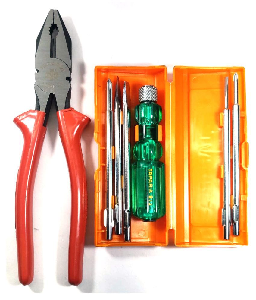 TAPARIA Set of 2 Hand Tool Combo (5in1 Screwdriver Kit(812)/Plier 210mm)