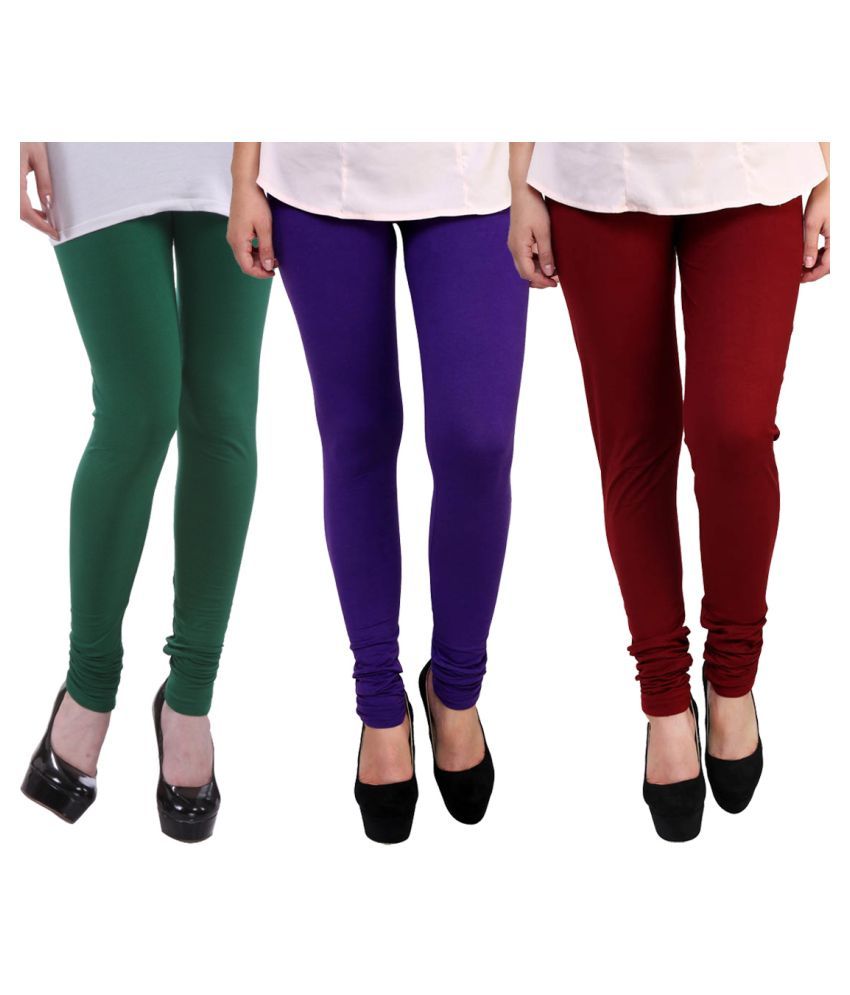     			FnMe - Green Cotton Women's Leggings ( Pack of 3 )