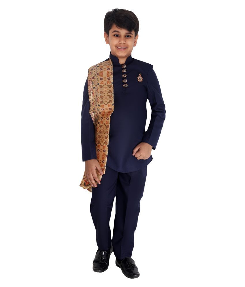     			\nFourfolds Indo Western Stylish dress set with Beautifully Printed Integrated Stole for kids and boys_FE732