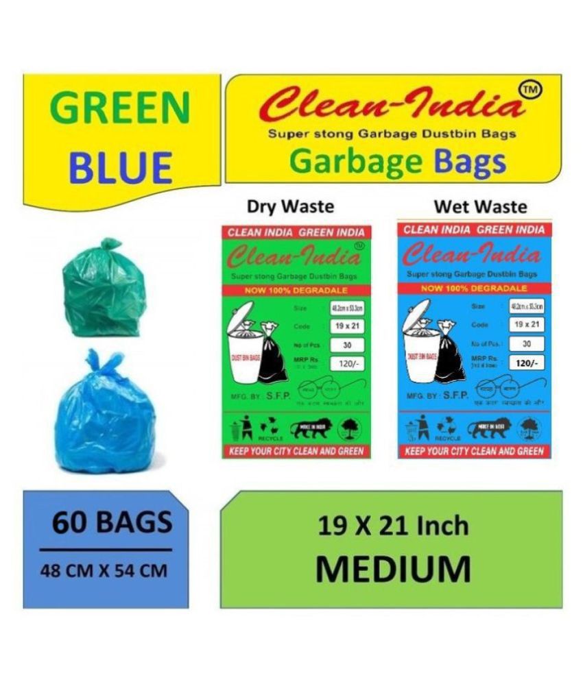     			C-I 2 Packs Medium Disposable Garbage Bags for Wet and Dry Waste (30 Pcs Blue and 30 pcs Green) -1 Packs Each