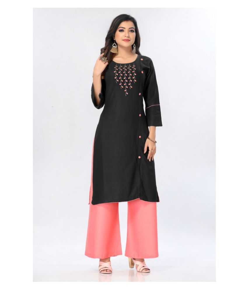     			Kapadia - Black Rayon Women's Straight Kurti ( Pack of 1 )