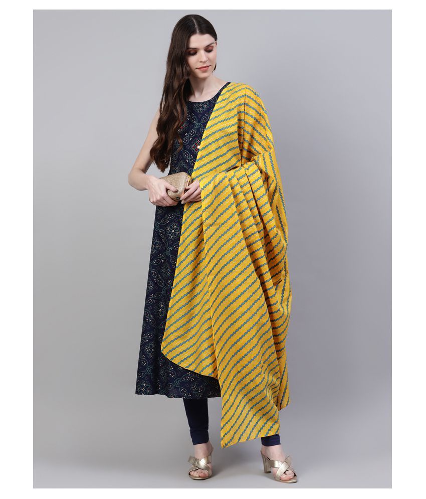     			Stylum - Navy Rayon Women's Flared Kurti with Dupatta ( Pack of 1 )