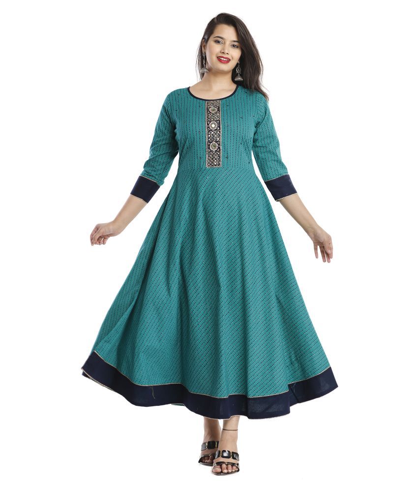     			HIGHLIGHT FASHION EXPORT - Green Cotton Women's Flared Kurti ( Pack of 1 )