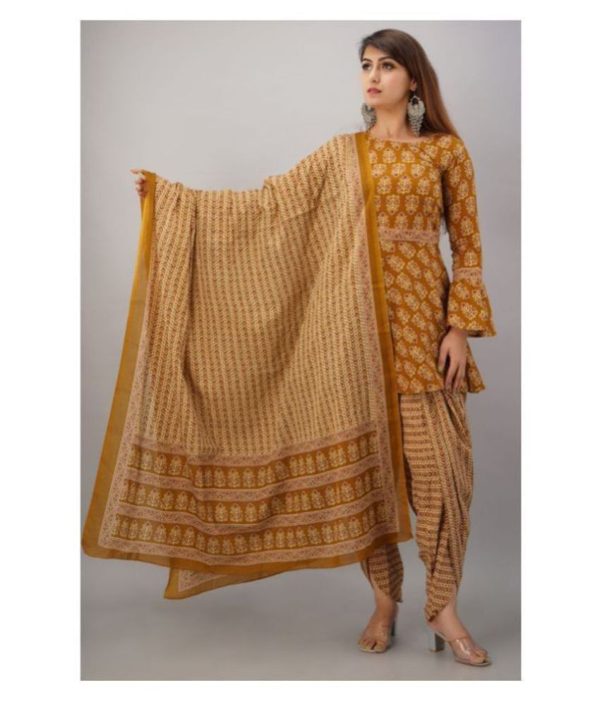     			SVARCHI - Brown Frock Style Cotton Women's Stitched Salwar Suit ( Pack of 1 )