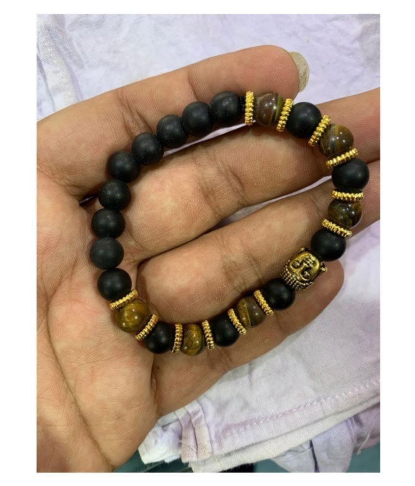 Pooja Gems 8mm Black Onyx Natural Agate Stone Bracelet 