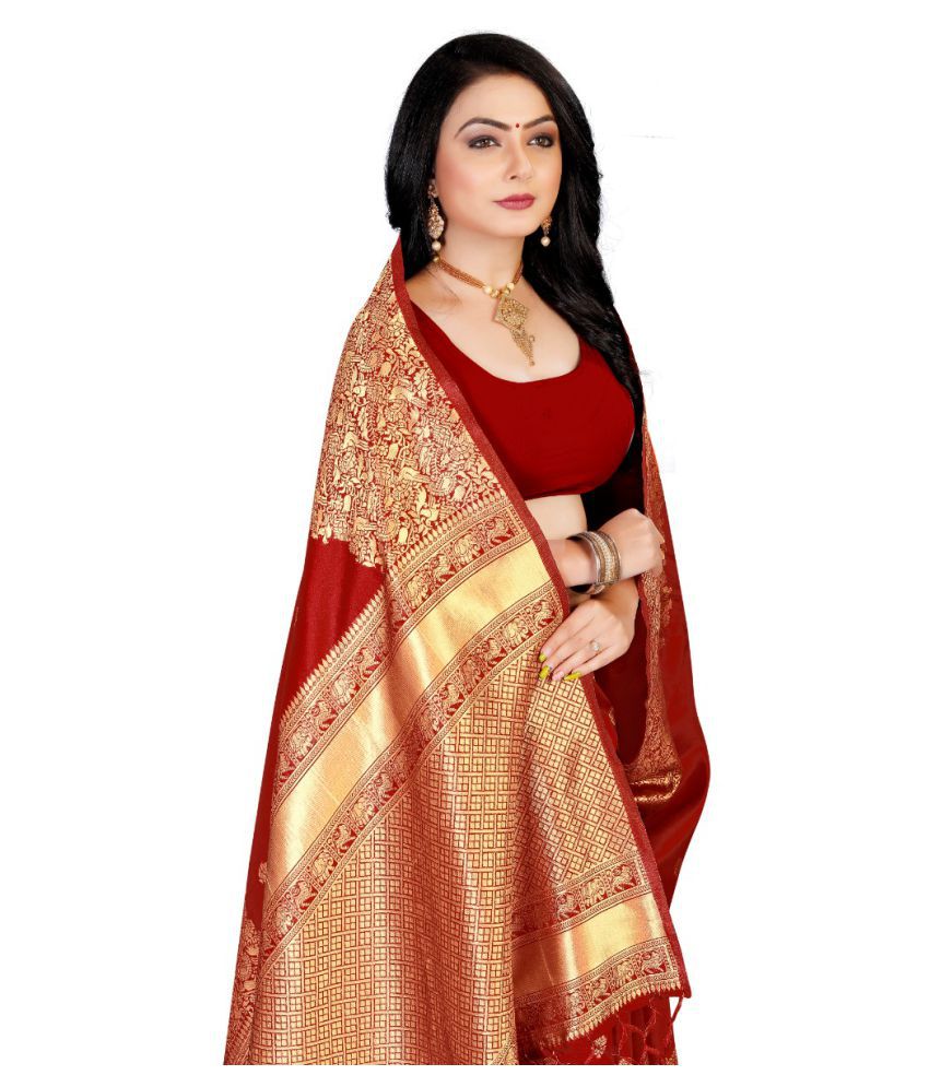     			NENCY FASH Red Banarasi Silk Saree