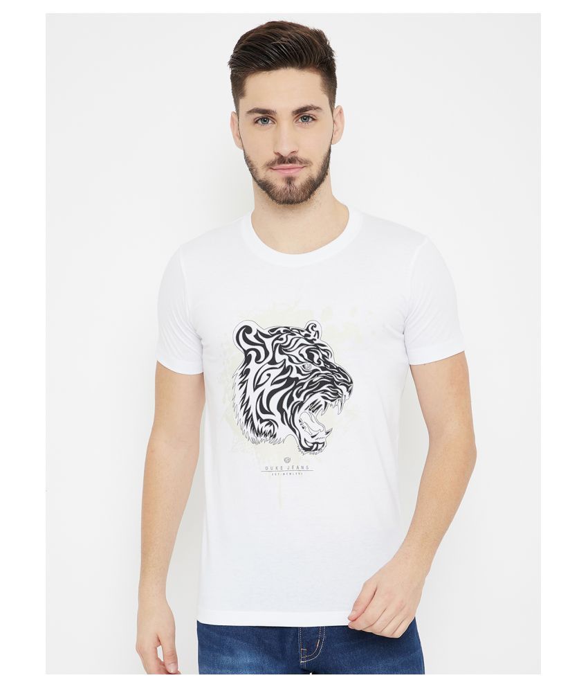     			Duke Cotton Blend White Printed T-Shirt