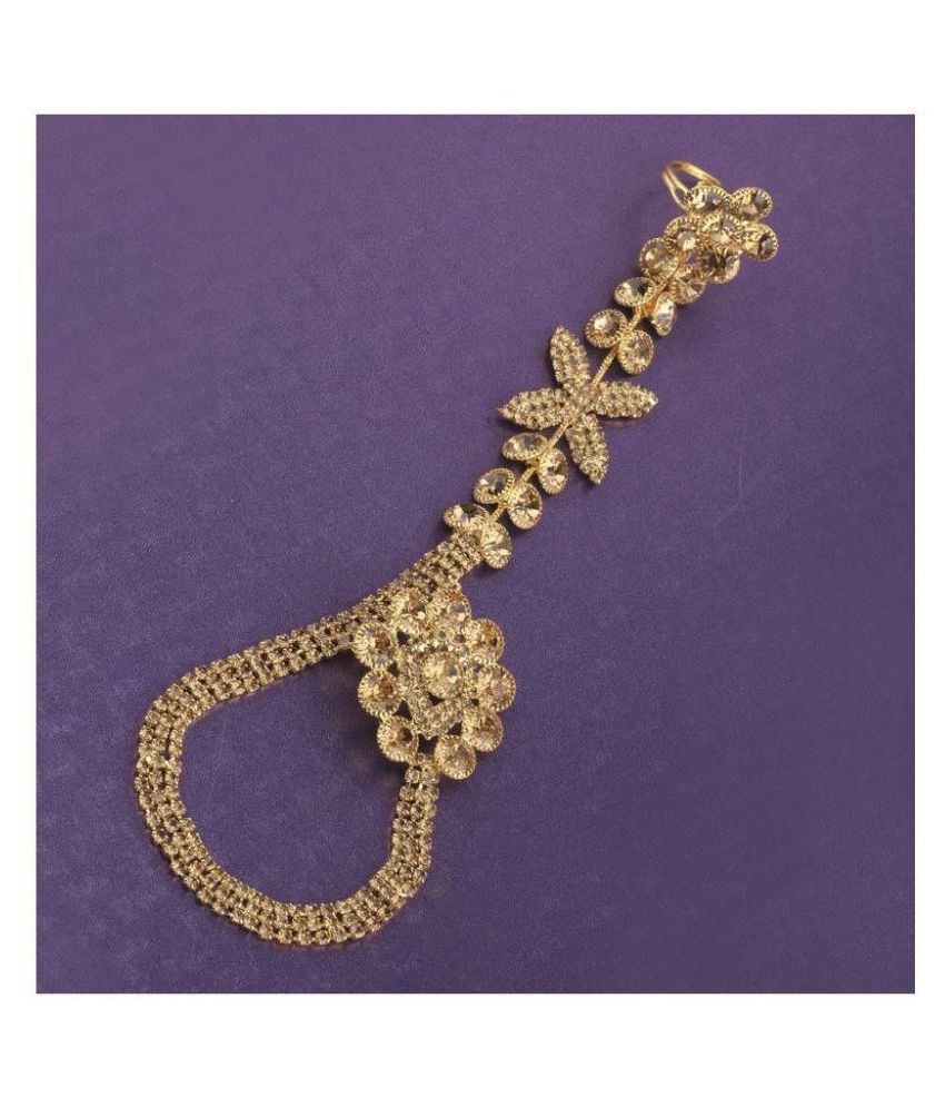    			SILVER SHINE Gold Plated Designer Chain One Finger Ring Bracelet For Women