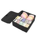 DOUBLE R BAGS Drawer Organizer with Lid Foldable Divider Organizers Closet Underwear Storage Box for Socks Bra Scarves and Lingerie in Wardrobe or Under Bed Washable Linen Fabric.