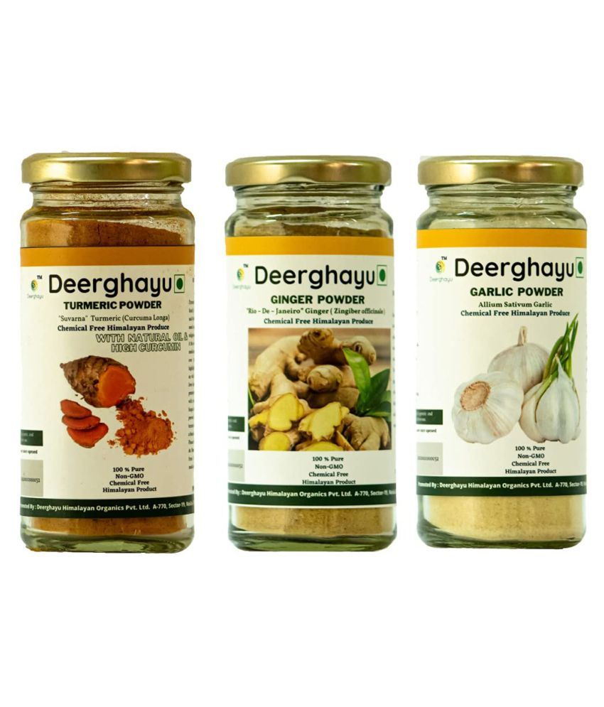 Deerghayu Combo Turmeric Ginger Garlic Powder Spice Powder 300 gm Pack of 3 Buy Deerghayu Combo