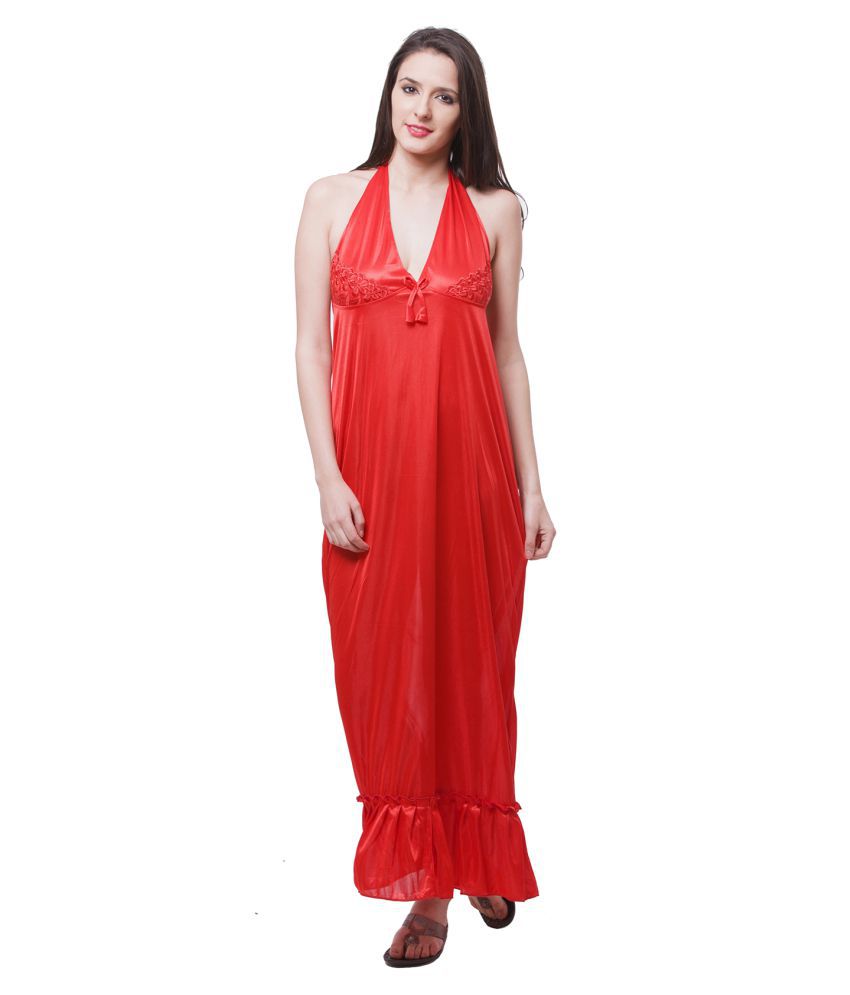     			Fasense Satin Night Dress - Red