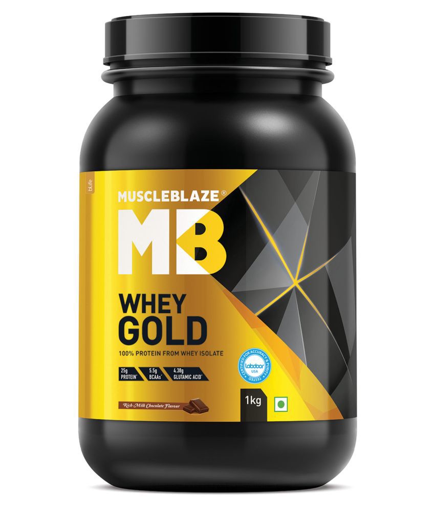 MuscleBlaze Whey Gold, 100% Whey Protein Isolate, Labdoor USA Certified (Rich Milk Chocolate, 1 kg / 2.2 lb, 33 Servings)