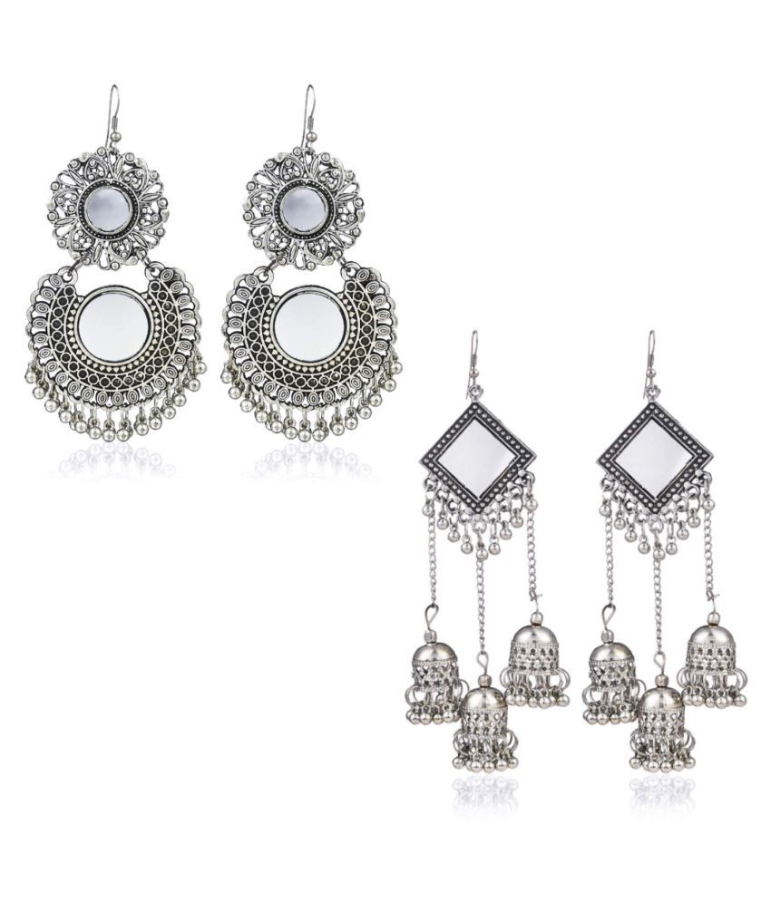     			Oxidized Silver Combo of 2 Pairs Stylish Chandbali Jhumki Traditional Earrings for Women & Girls