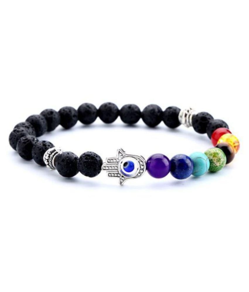     			7 Chakra Natural Lava Stone Yoga Beads Bracelet