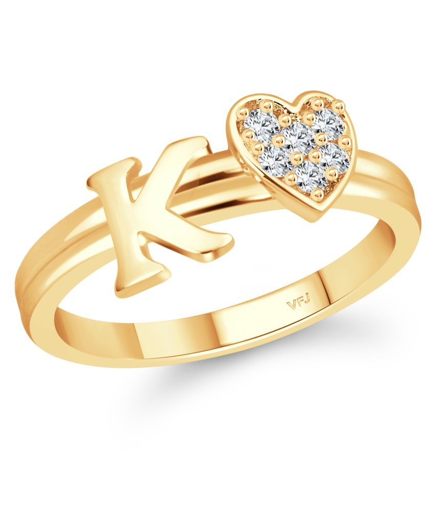     			Vighnaharta cz alloy Gold plated Valentine collection Initial '' K '' Letter with heart ring alphabet collection for women and Girls