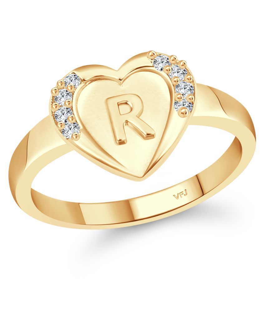     			Vighnaharta cz alloy Gold plated Valentine collection Initial '' R '' Letter in heart ring alphabet collection for women and Girls
