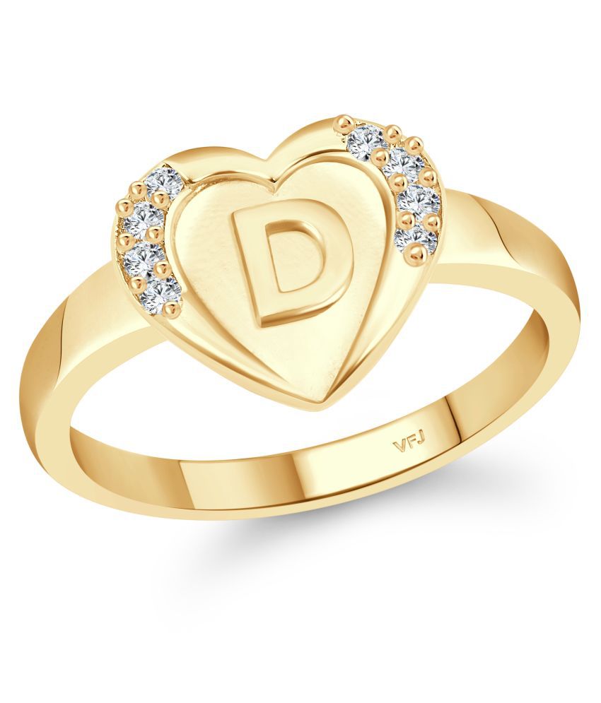     			Vighnaharta cz alloy Gold plated Valentine collection Initial '' D '' Letter in heart ring alphabet collection for women and Girls