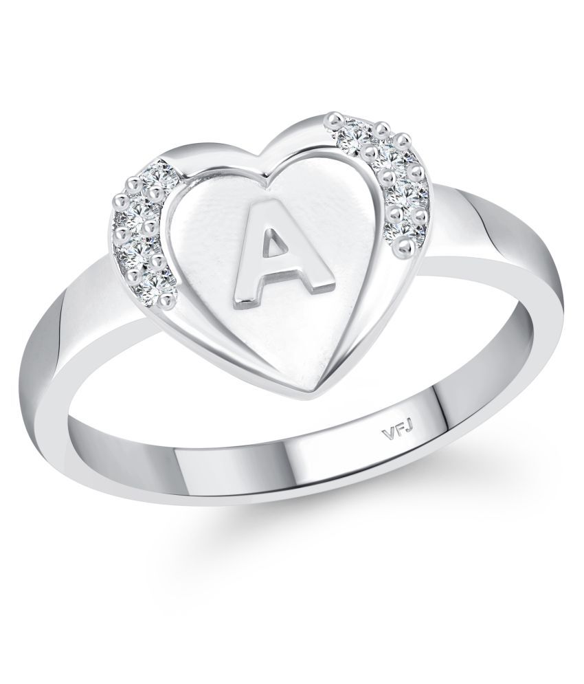     			Vighnaharta cz alloy Rhodium plated Valentine collection Initial '' A '' Letter in heart ring alphabet collection for women and Girls