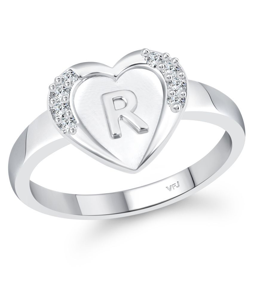    			Vighnaharta cz alloy Rhodium plated Valentine collection Initial '' R '' Letter in heart ring alphabet collection for women and Girls