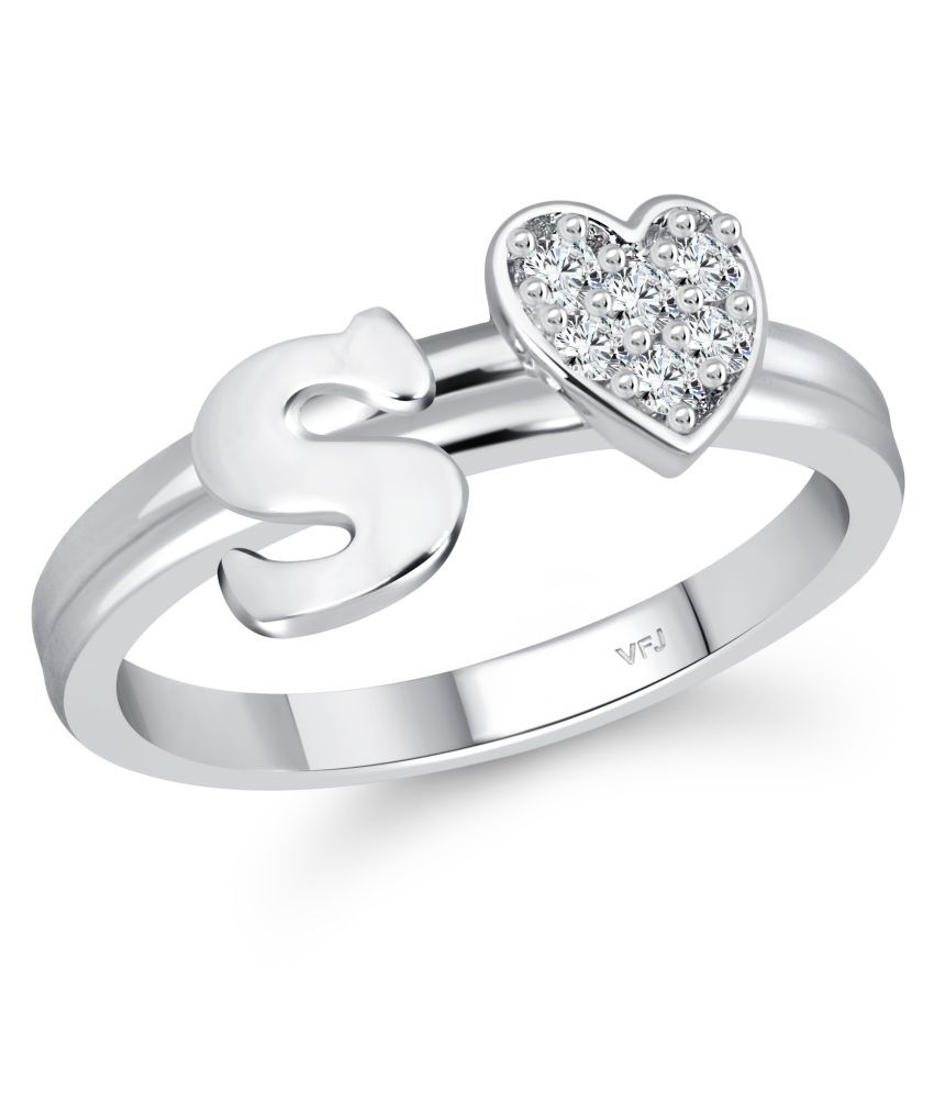     			Vighnaharta cz alloy Rhodium plated Valentine collection Initial '' S '' Letter with heart ring alphabet collection for women and Girls