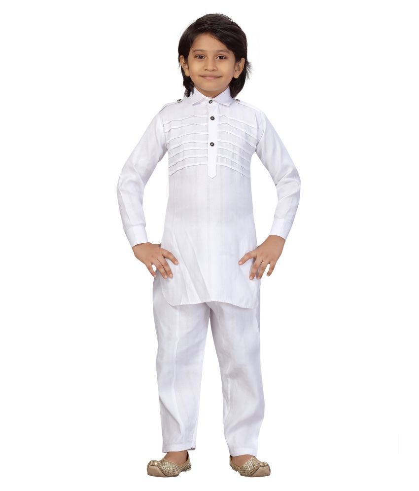 Little Mafia By Aarika Boys White Color Pathani Kurta Pyjama Set