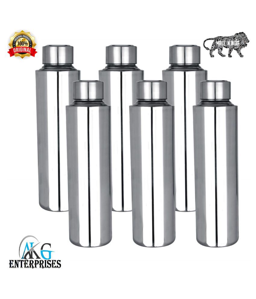 AKG Stainless Steel Silver 900 mL Steel Water Bottle set of 6