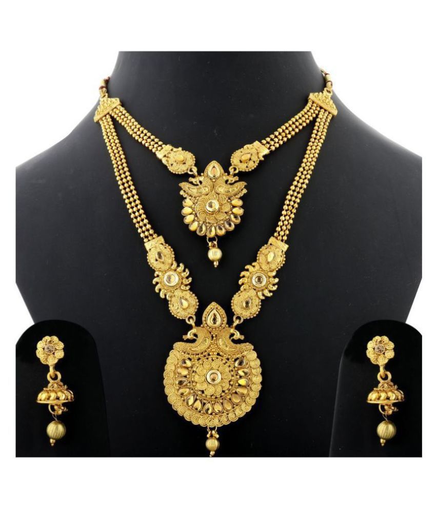     			Silver Shine Alloy Golden Traditional Necklaces Set