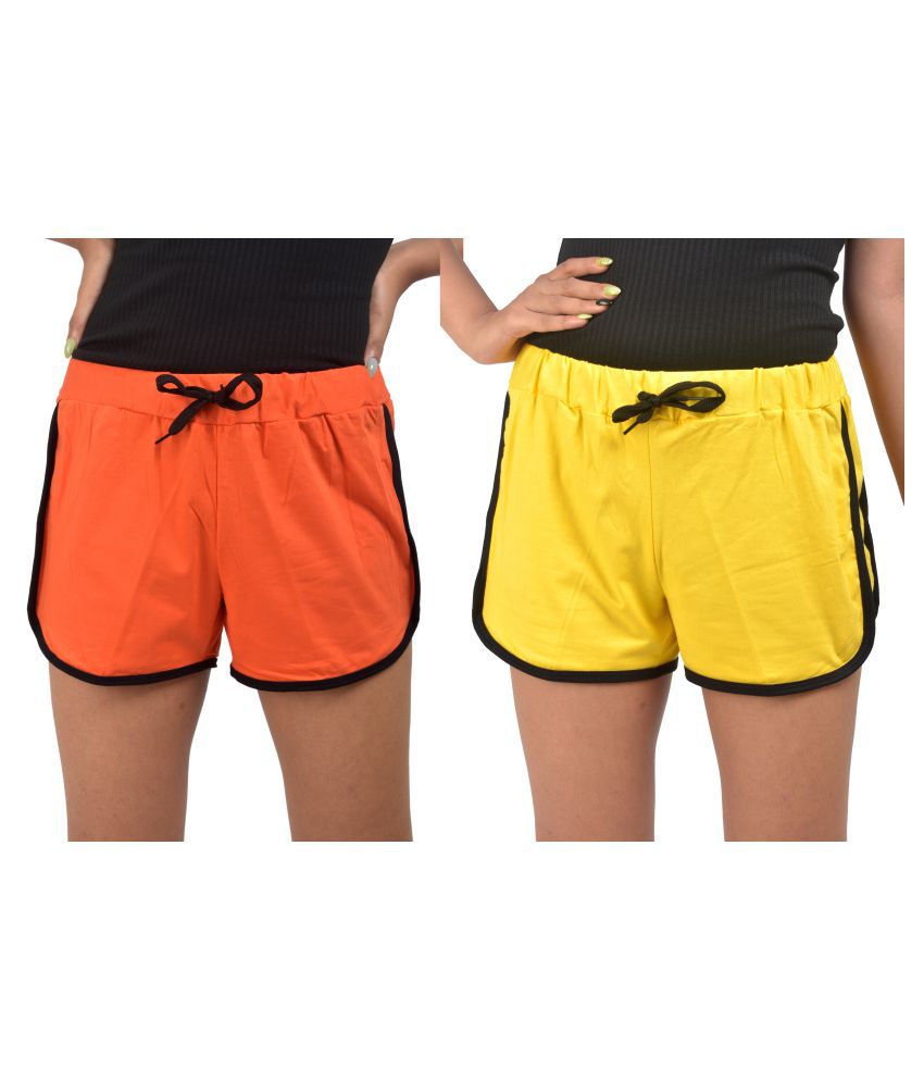 powermerc Cotton Hot Pants - Yellow,Orange Pack of 2