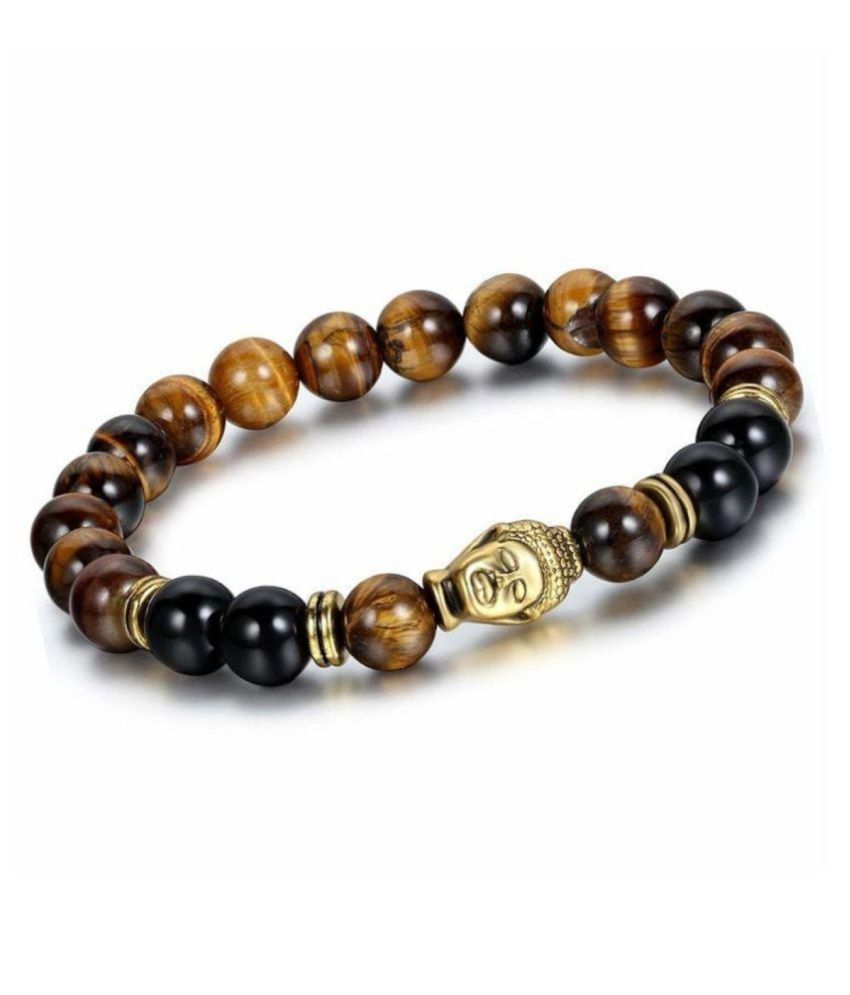     			8mm Black Onyx and BrownTiger's Eye With Buddha Natural Agate Stone Bracelet